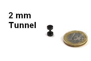 2mm Tunnel im Vergleich zu einer Euro Münze